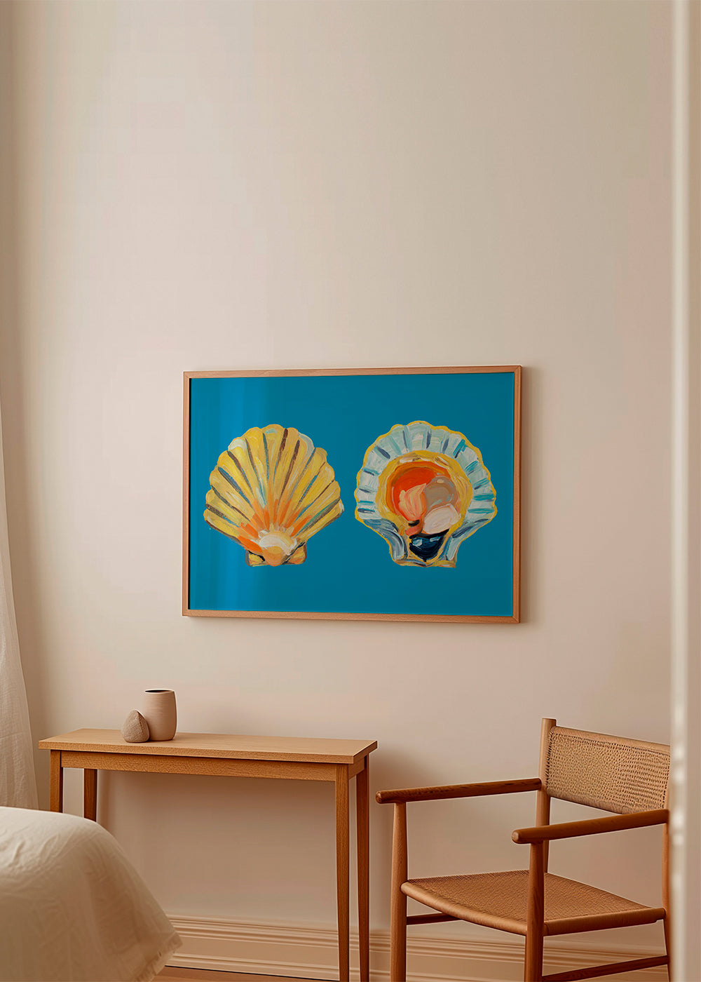 Illustration af muslinger på blå baggrund