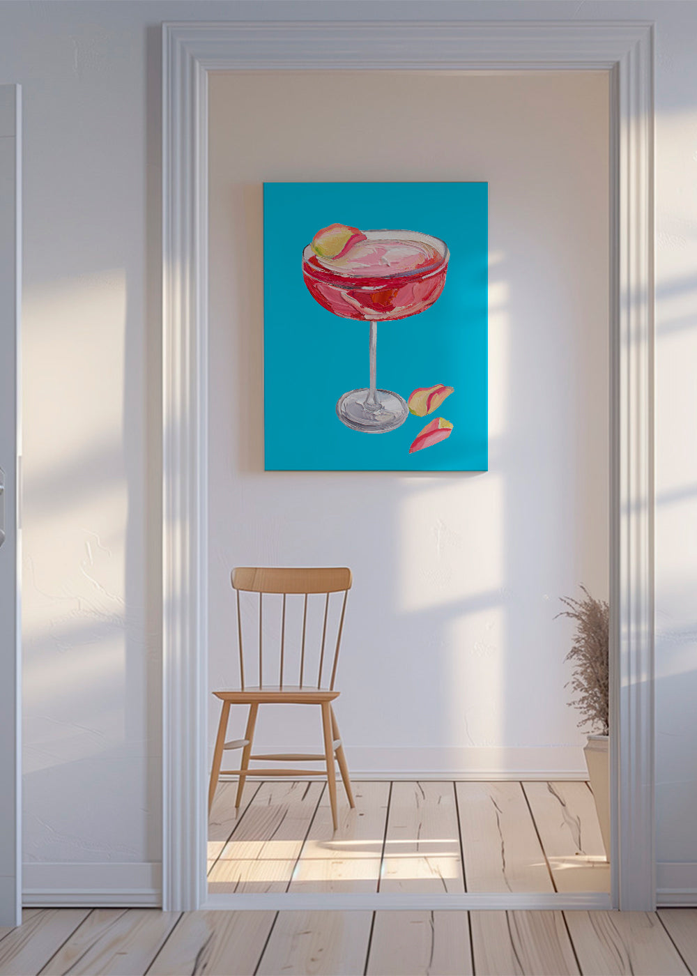 Køkkenkunst Rosa gin-cocktail på turkis
