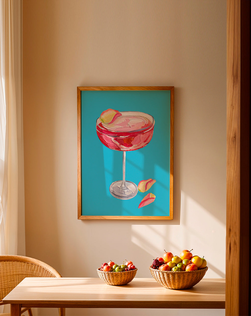 Køkkenkunst Rosa gin-cocktail på turkis