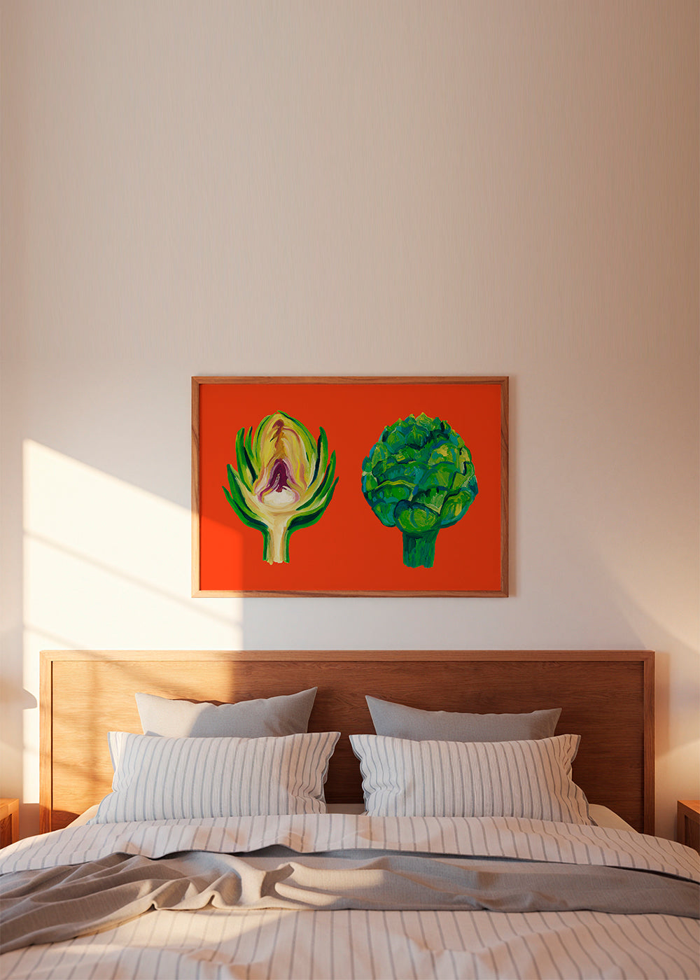Køkkenkunst med artiskokker på orange baggrund