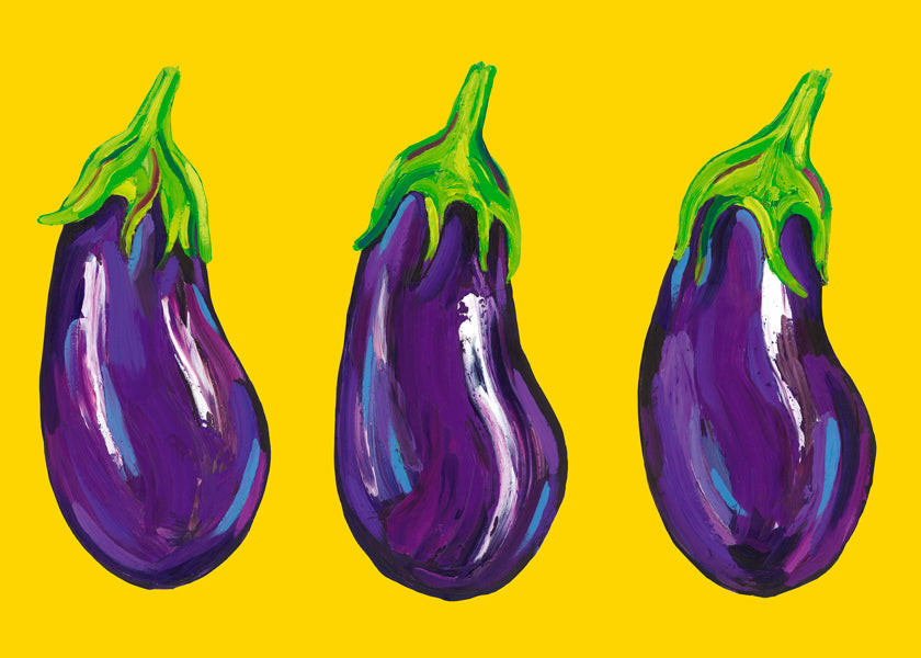 Køkkenkunst med illustrerede auberginer