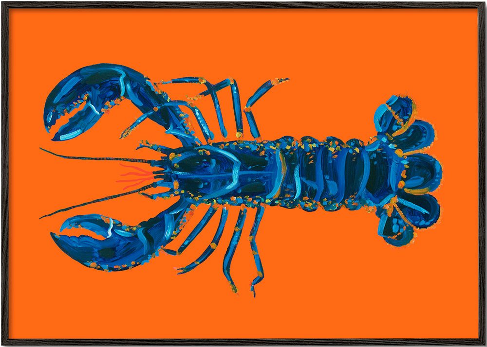 Køkkenkunst: blå hummmer på orange