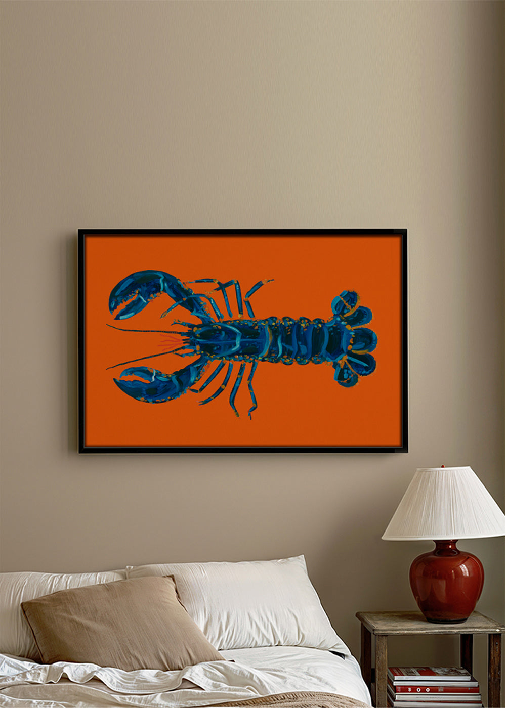 Køkkenkunst: blå hummmer på orange