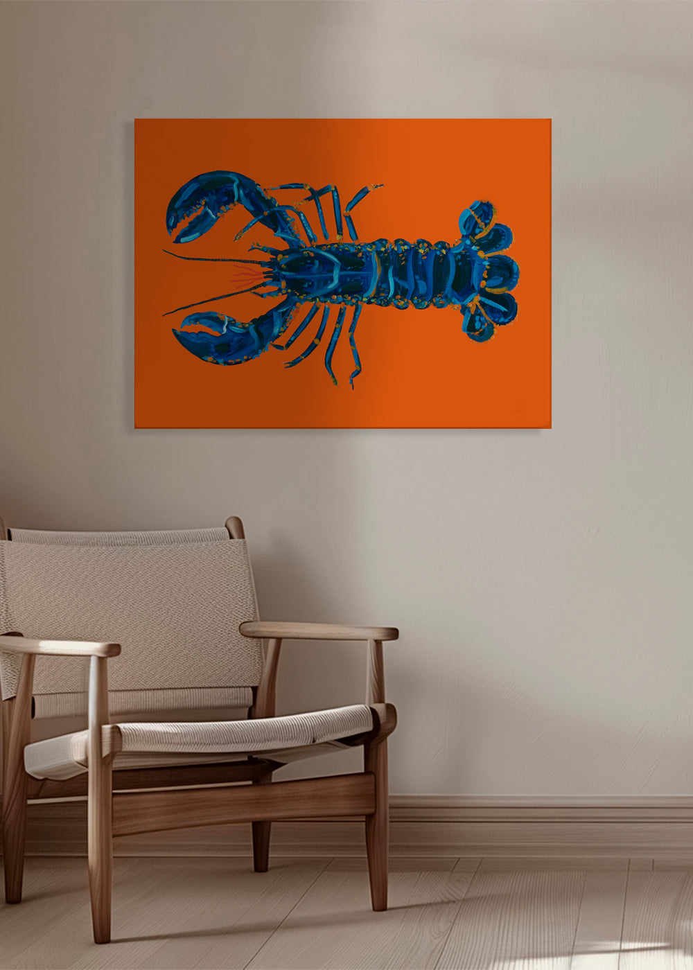 Køkkenkunst: blå hummmer på orange