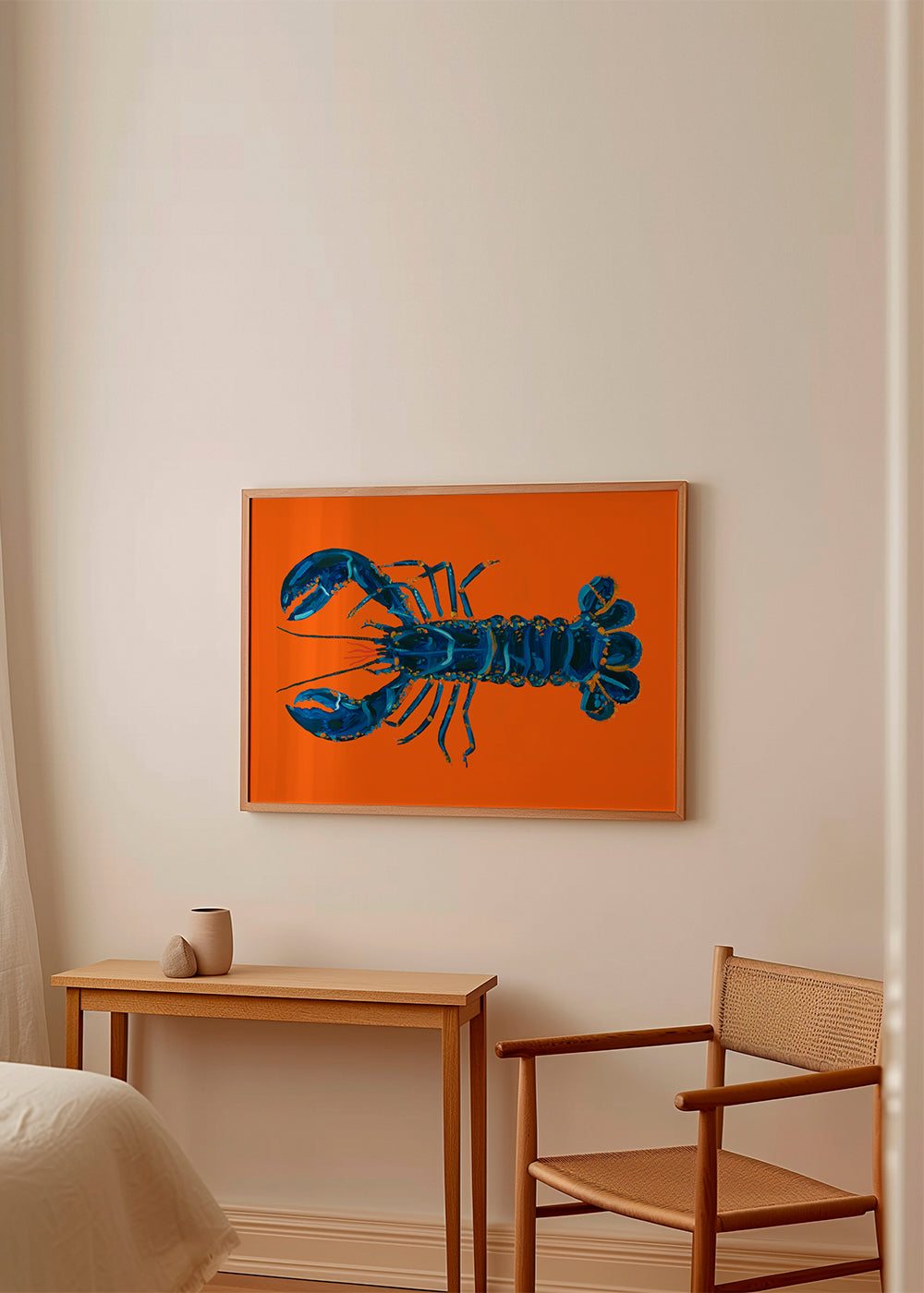 Køkkenkunst: blå hummmer på orange