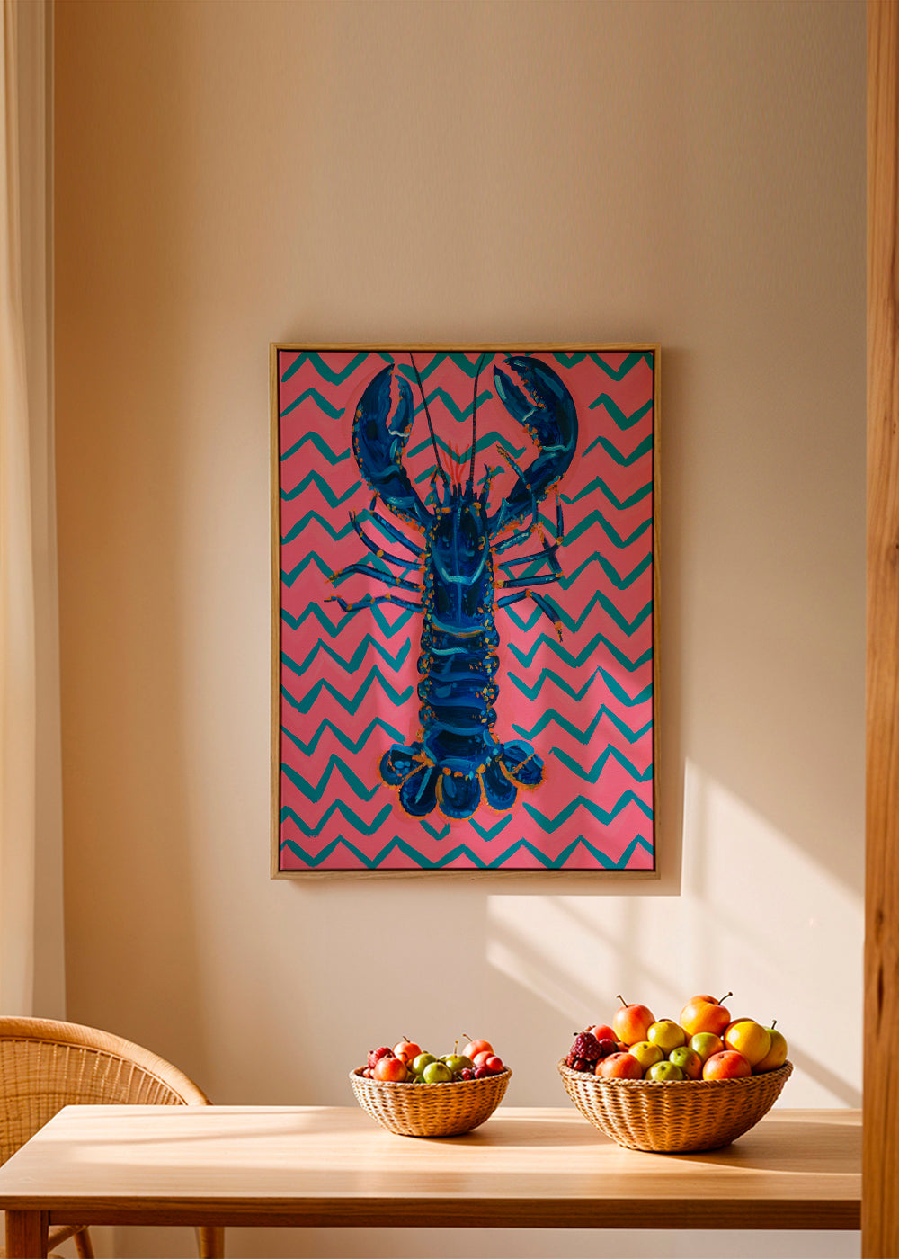 Blå hummer på zigzag mønster