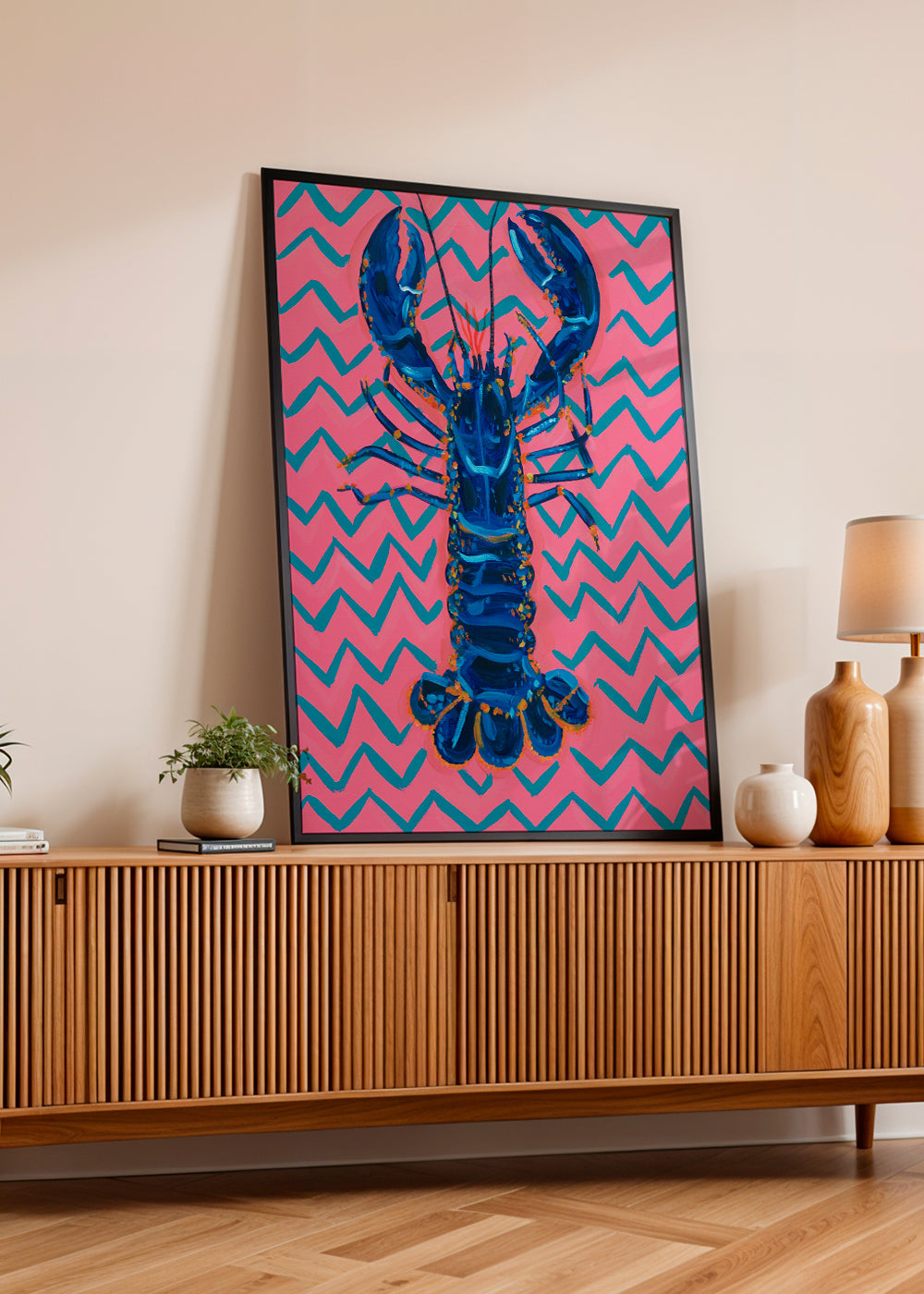 Blå hummer på zigzag mønster