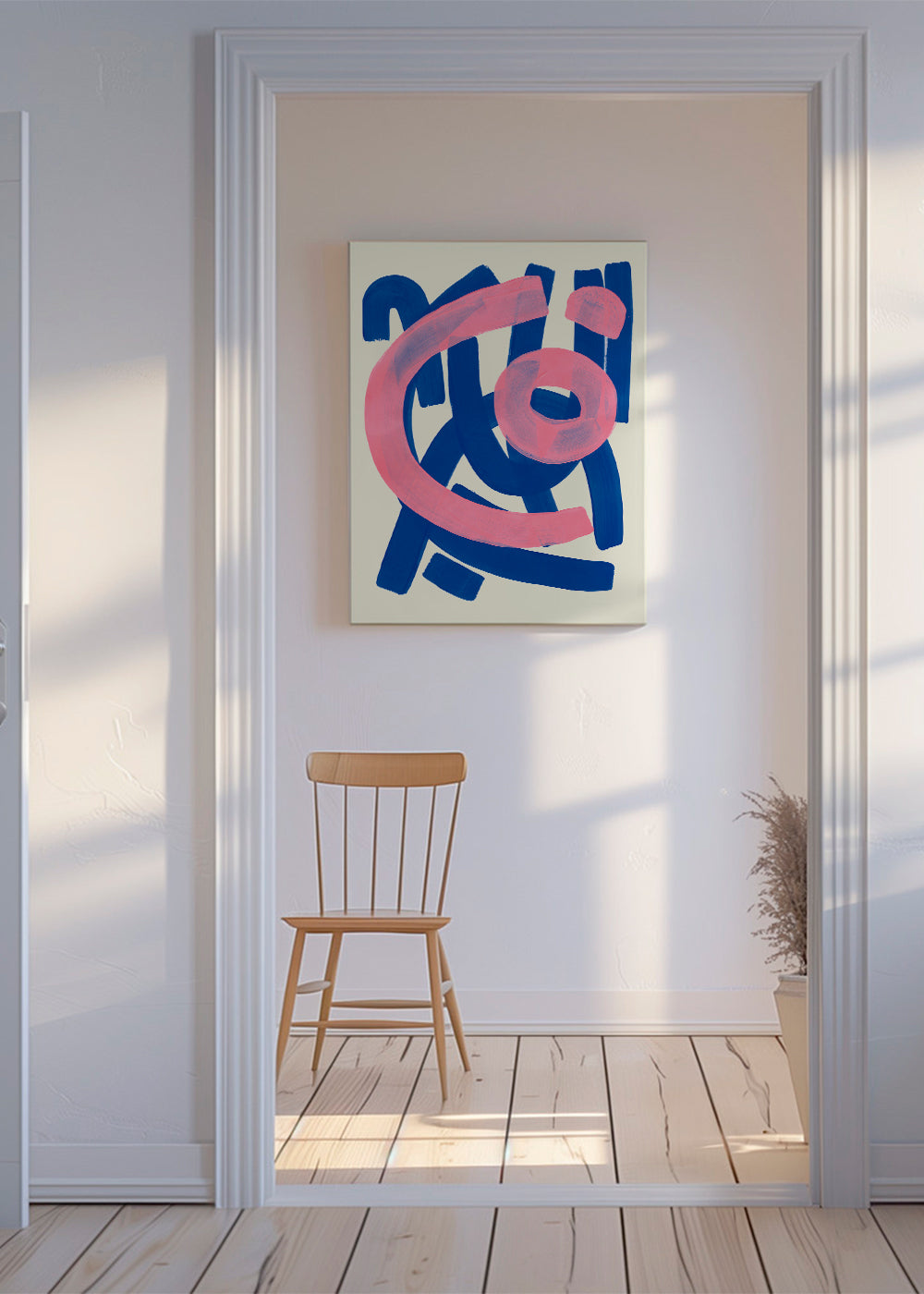 Abstrakt billede i blåt og rosa