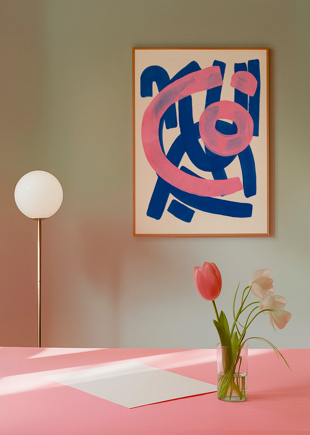 Abstrakt billede i blåt og rosa