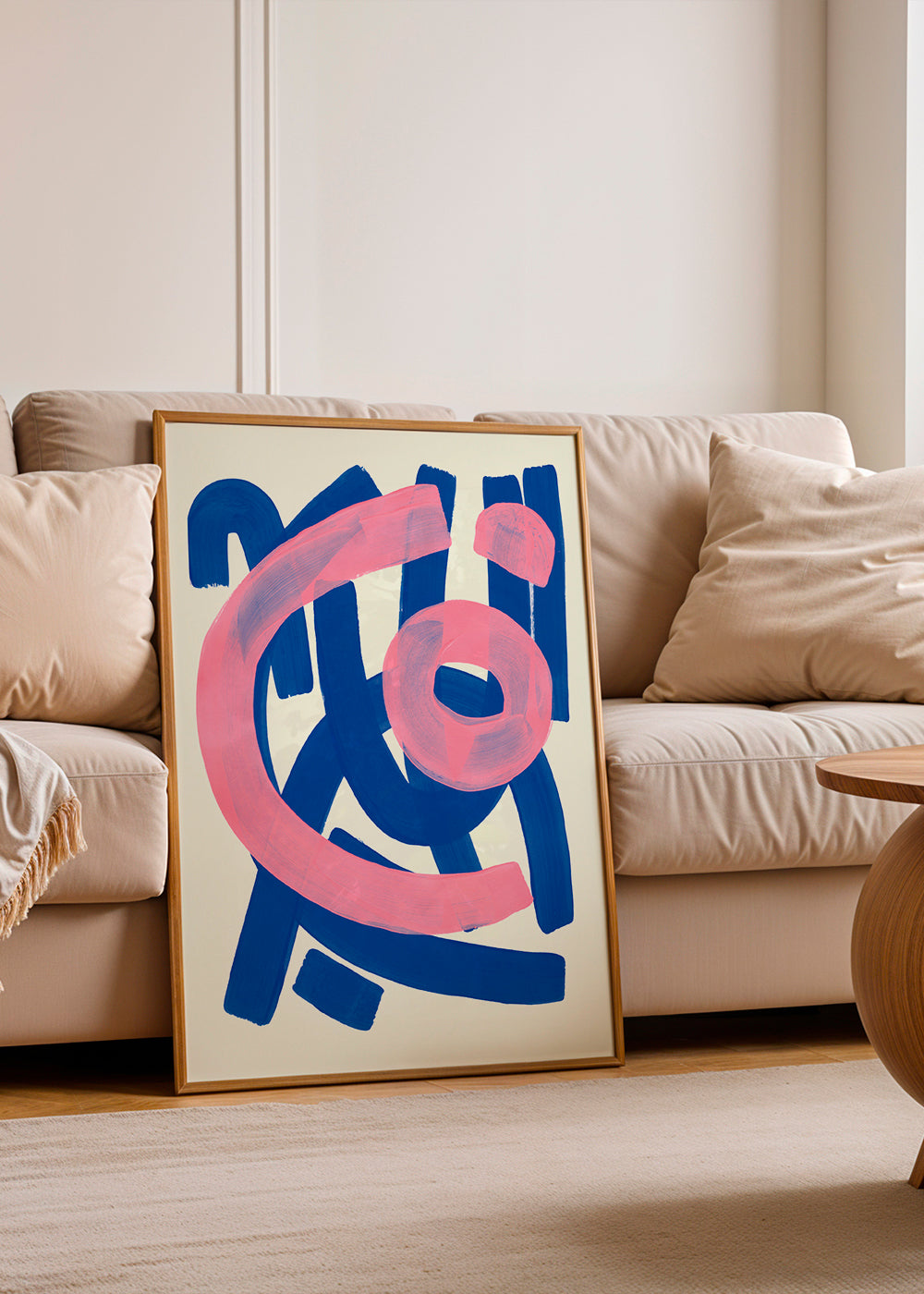 Abstrakt billede i blåt og rosa