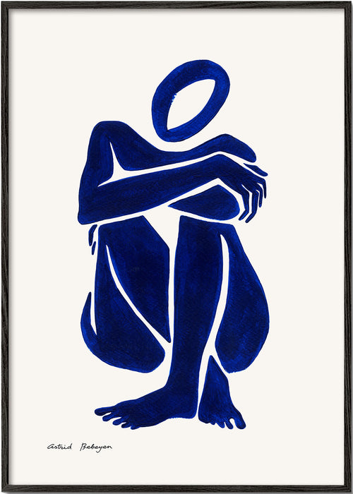 Abstrakt kunst med siddende blå figur