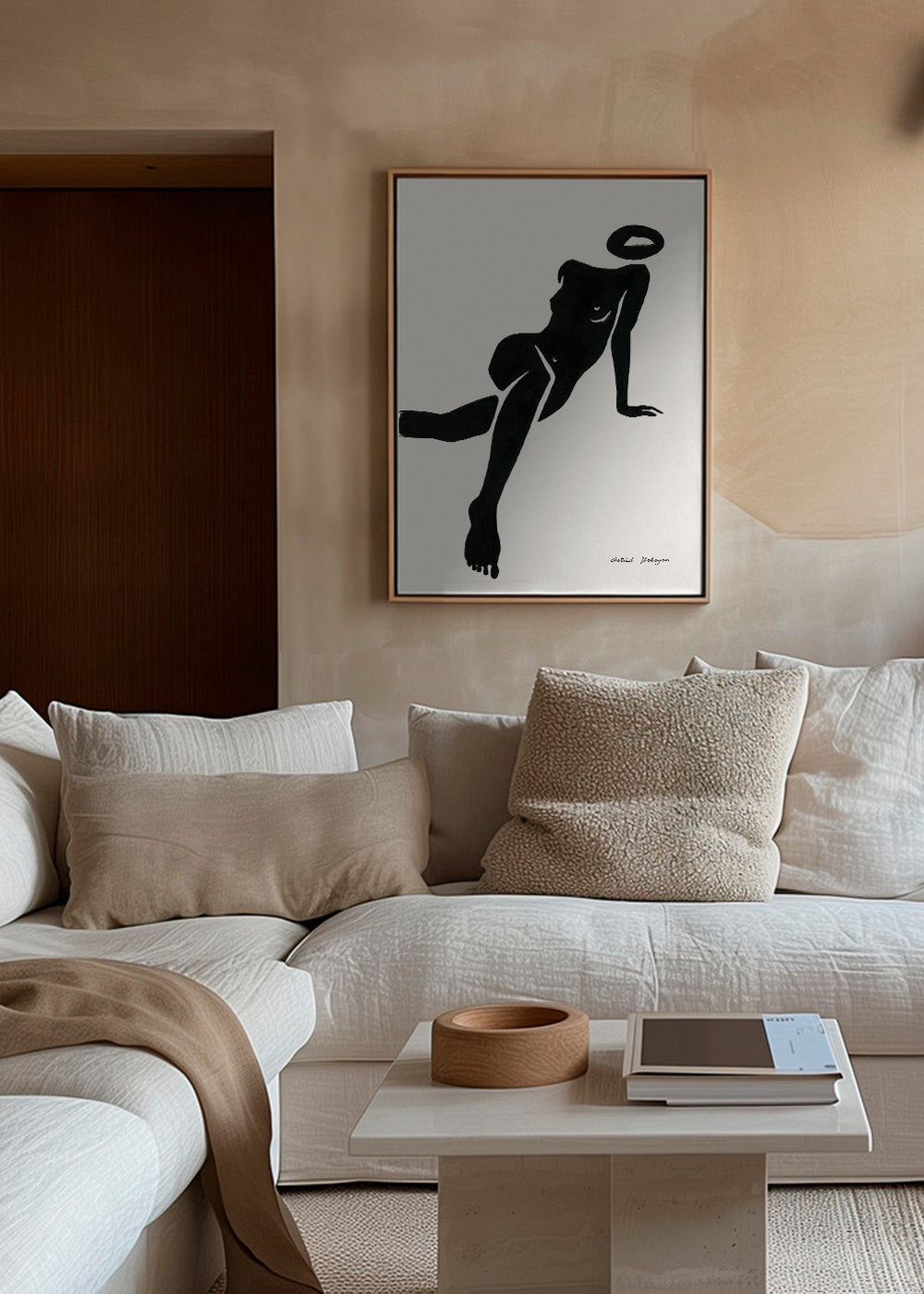 Sort-hvid kunst med liggende kvindesilhuet
