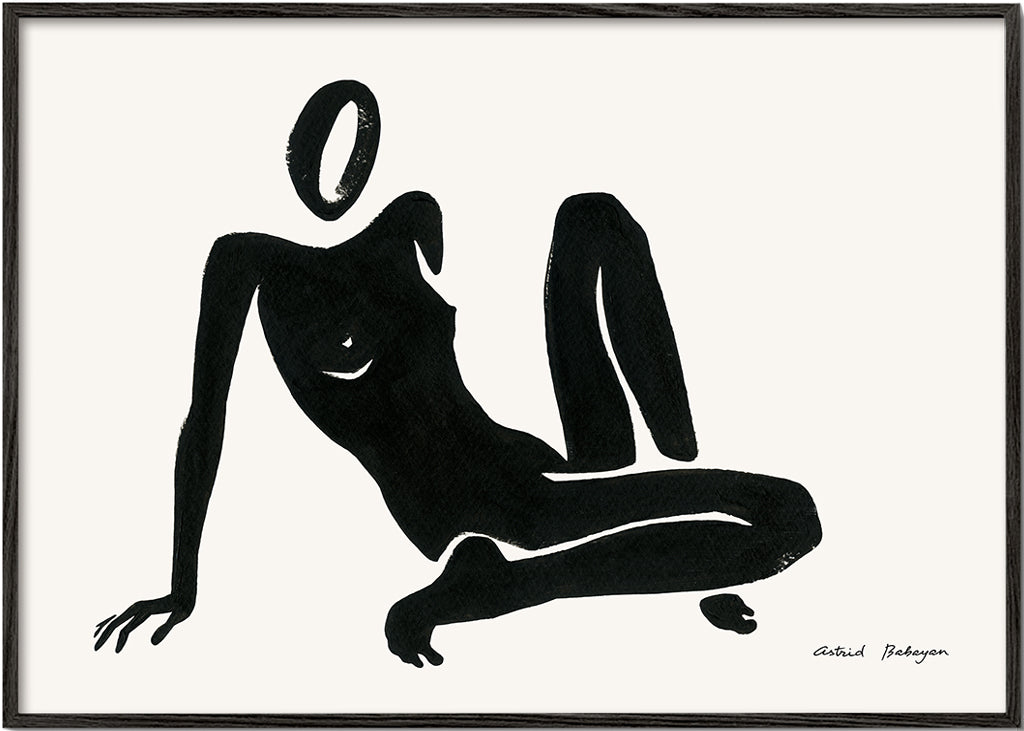 Sort-hvid kunst med liggende figur