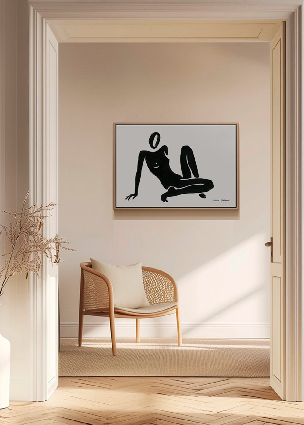 Sort-hvid kunst med liggende figur