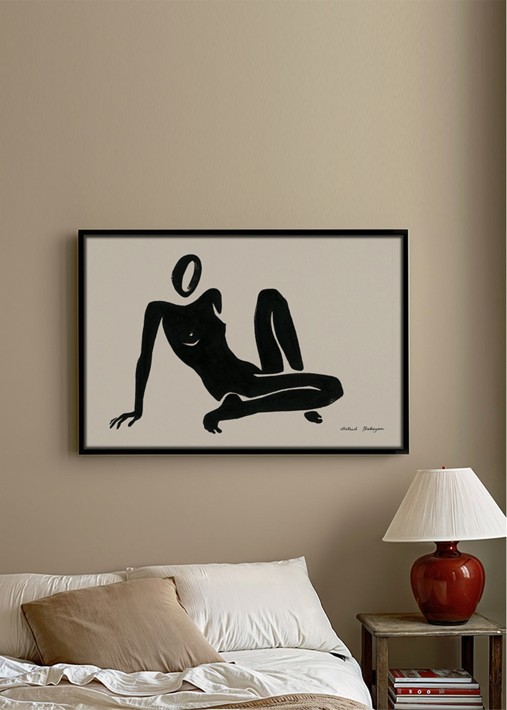Sort-hvid kunst med liggende figur