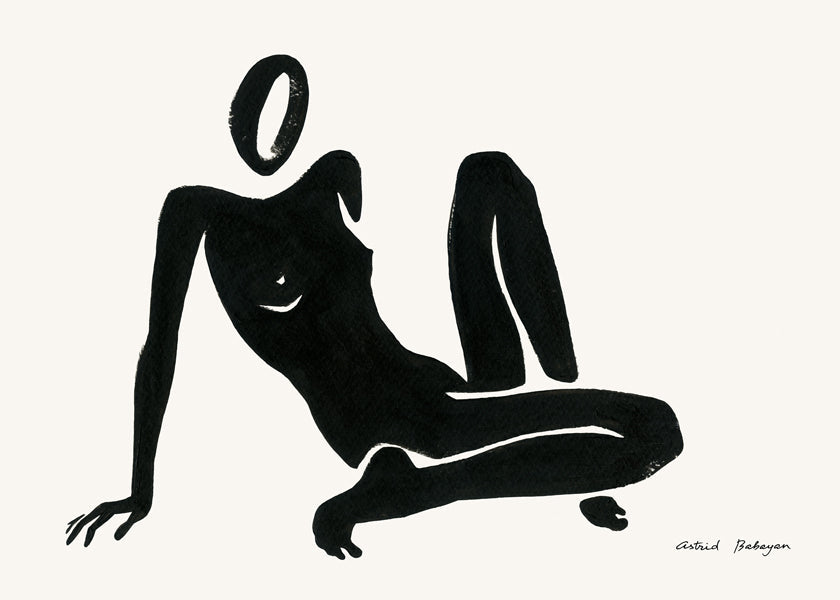 Sort-hvid kunst med liggende figur