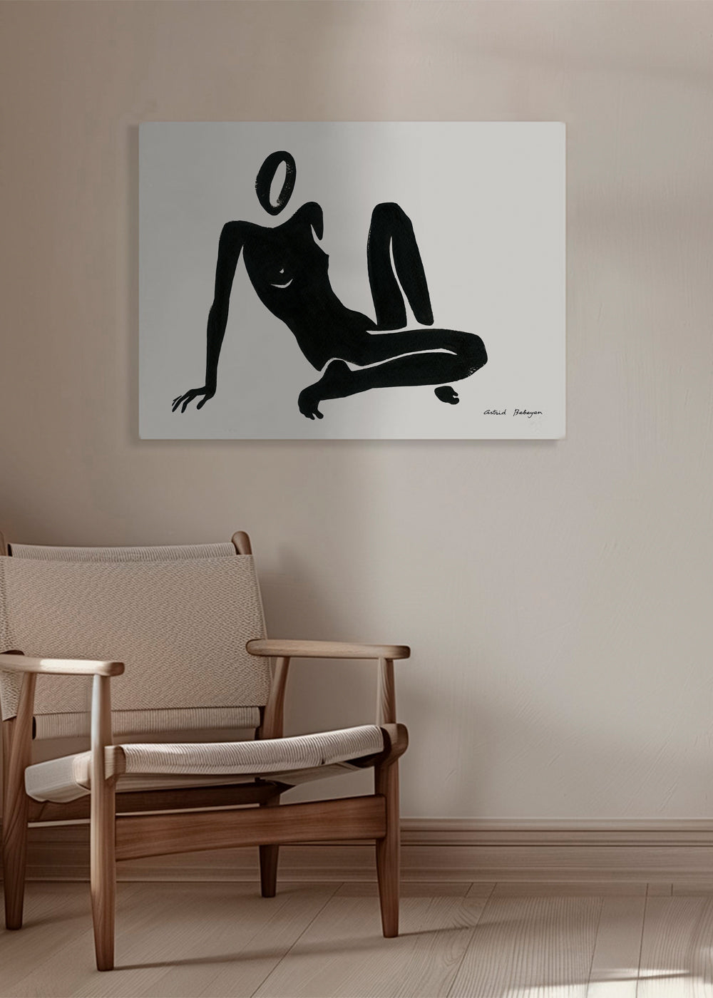 Sort-hvid kunst med liggende figur