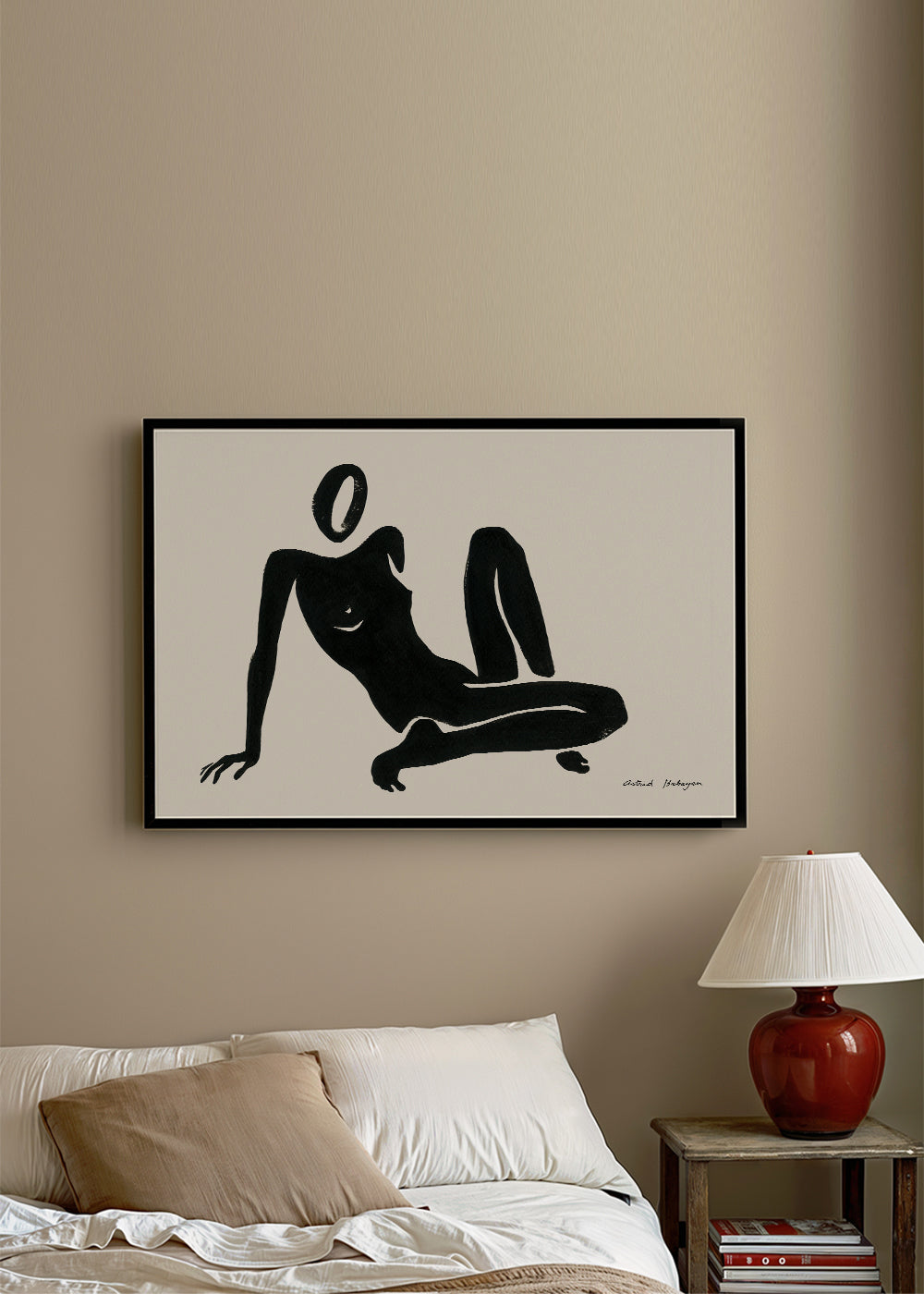 Sort-hvid kunst med liggende figur