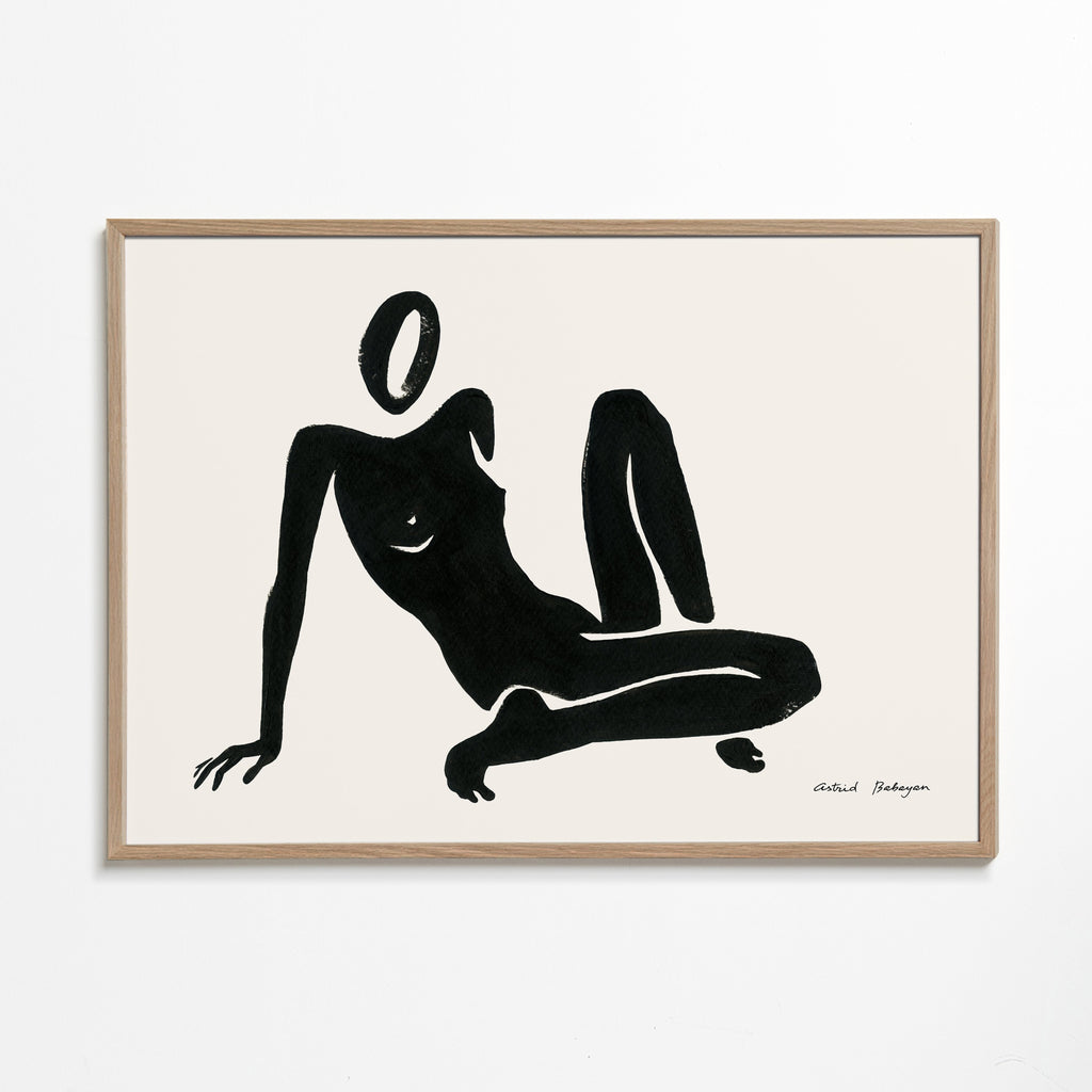Sort-hvid kunst med liggende figur