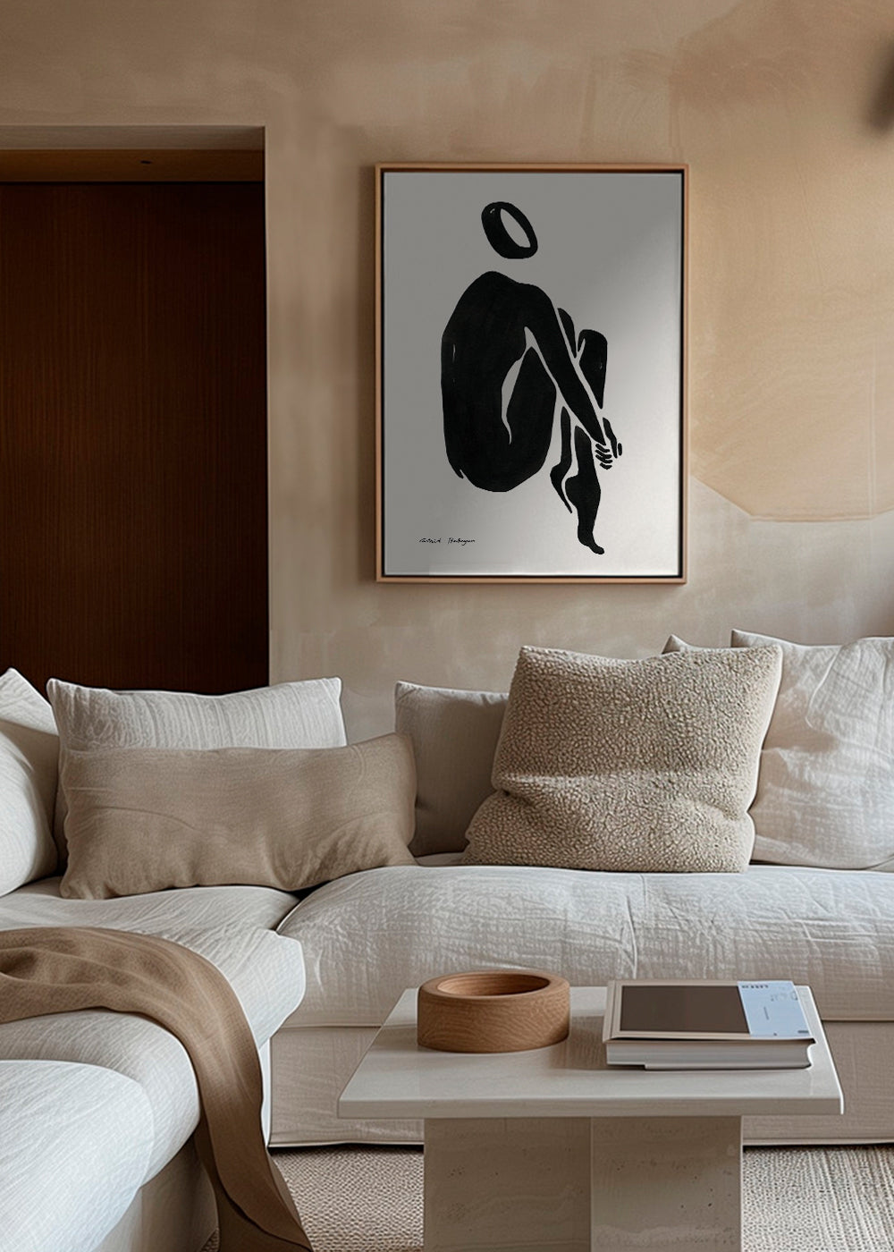 Sort-hvid kunst med siddende silhuet