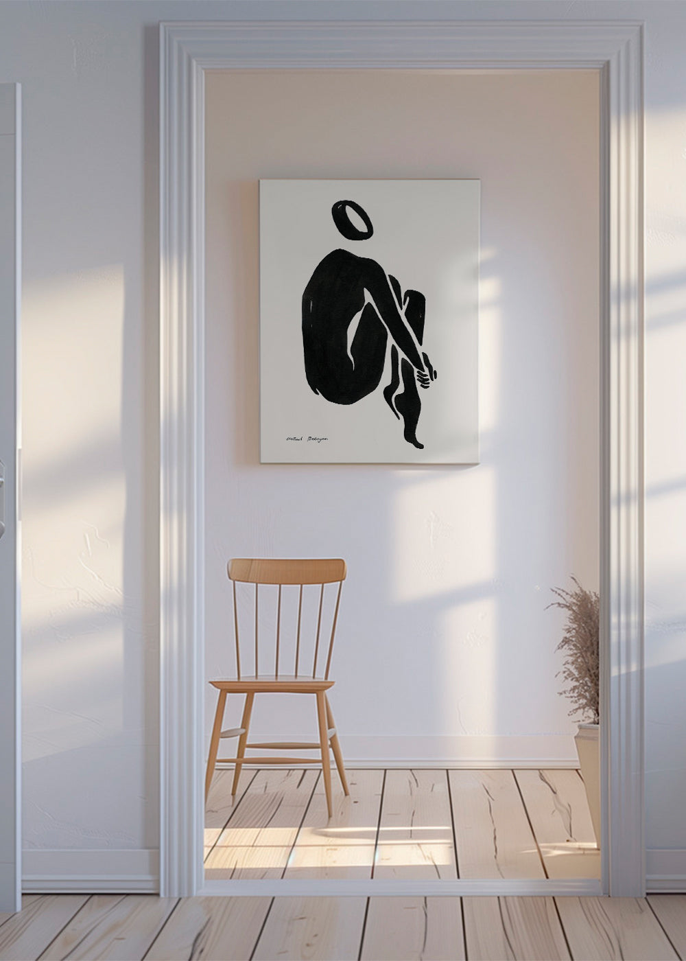 Sort-hvid kunst med siddende silhuet