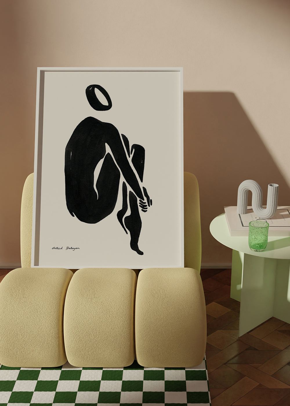 Sort-hvid kunst med siddende silhuet