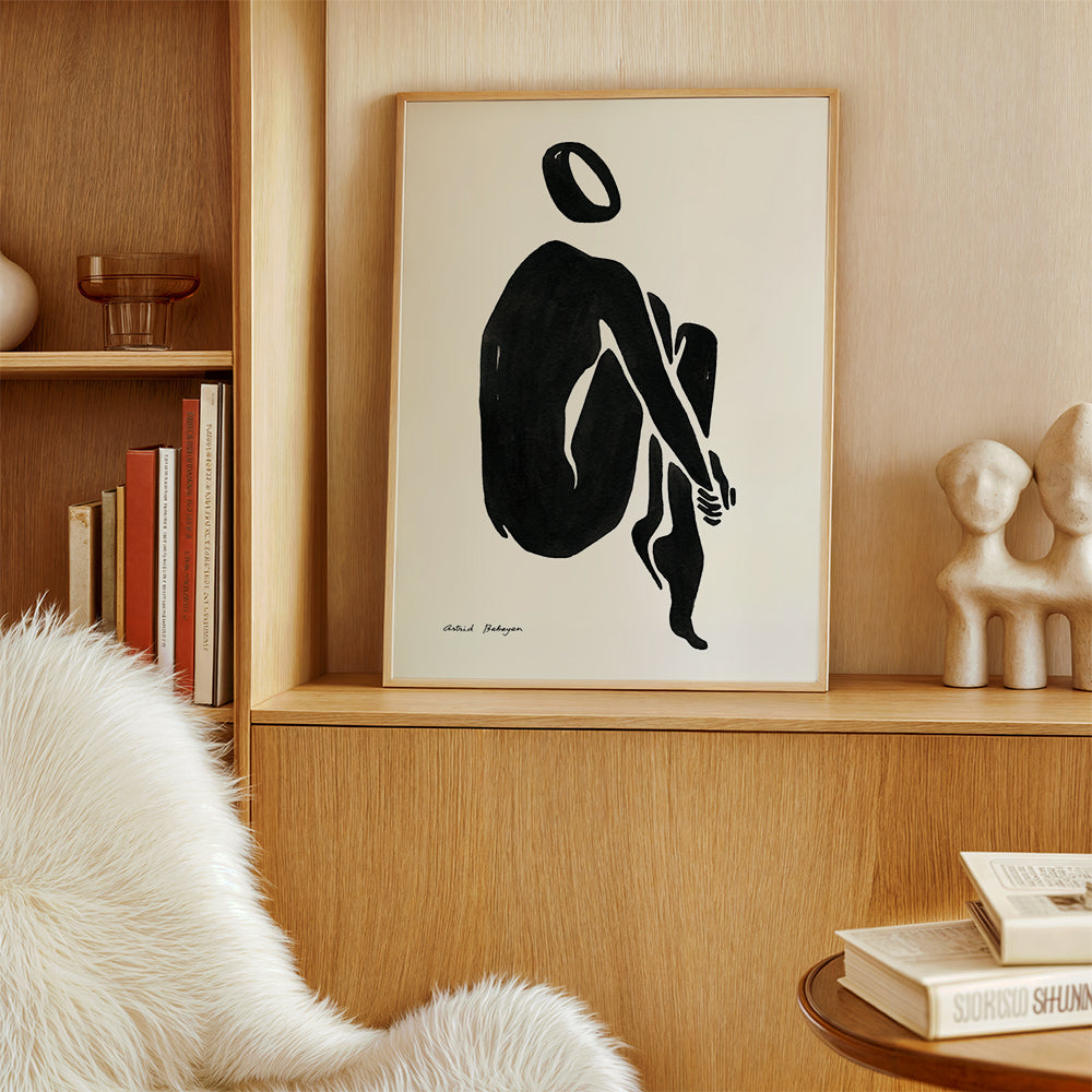 Sort-hvid kunst med siddende silhuet