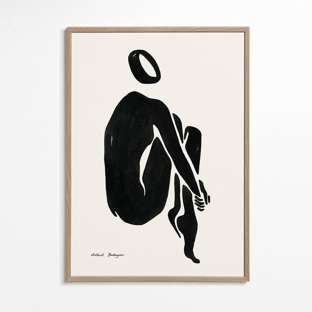 Sort-hvid kunst med siddende silhuet