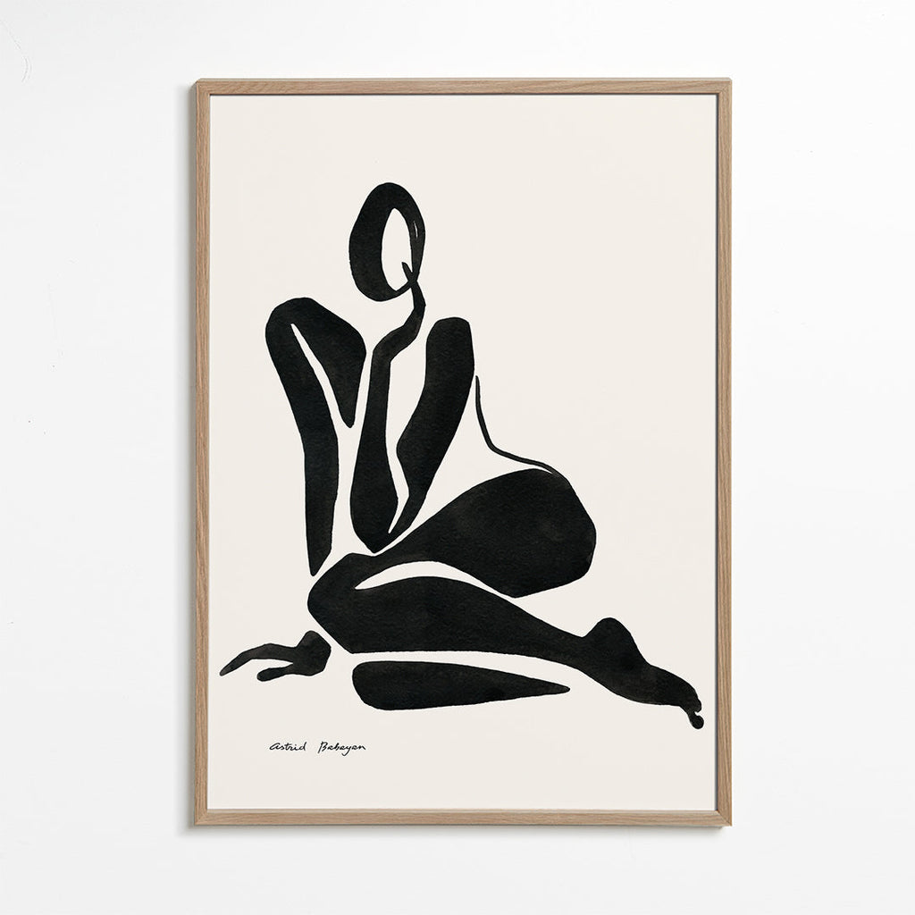 Sort-hvidt billede med minimalistisk kvindefigur