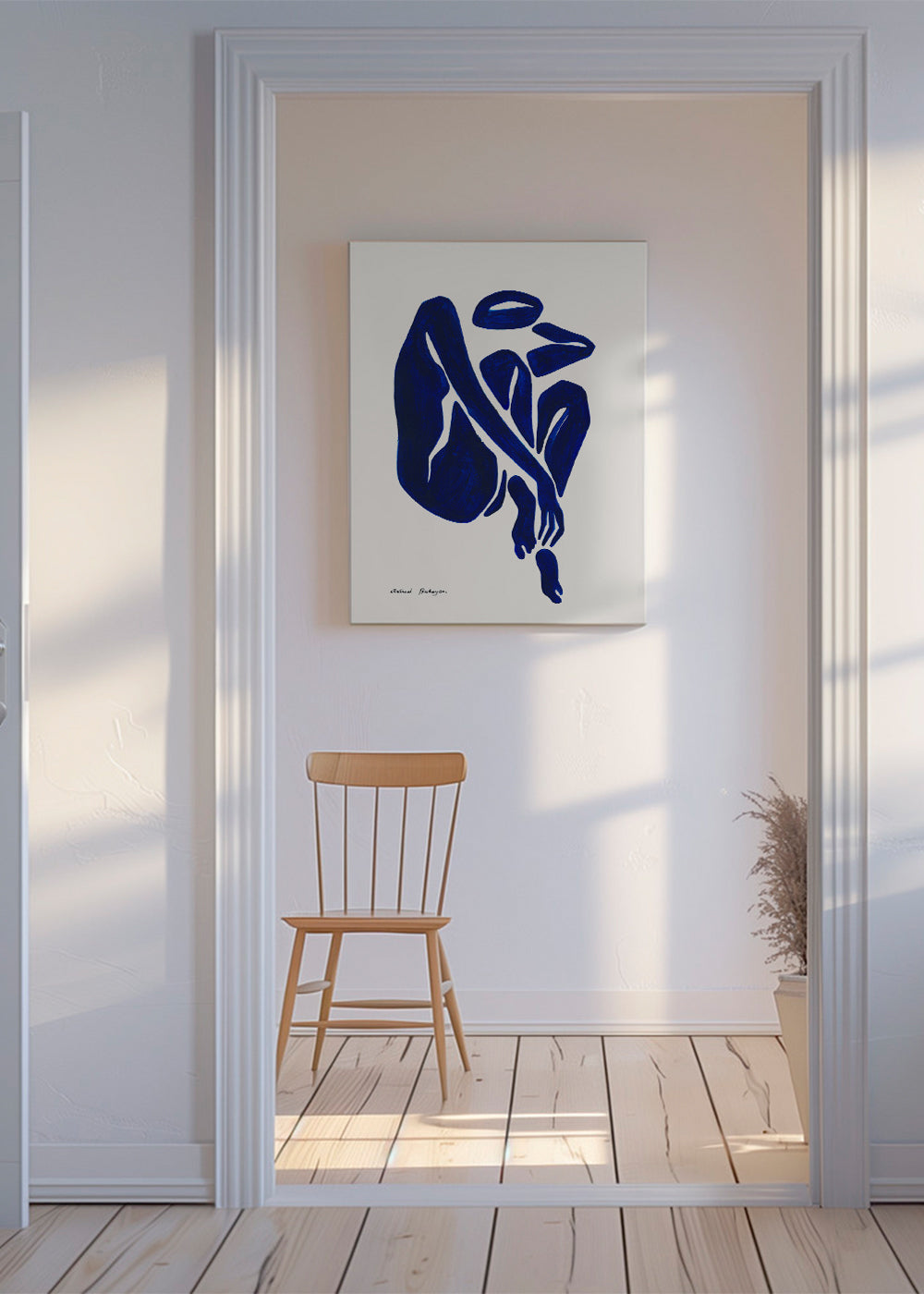Abstrakt billede med blå figursilhuet