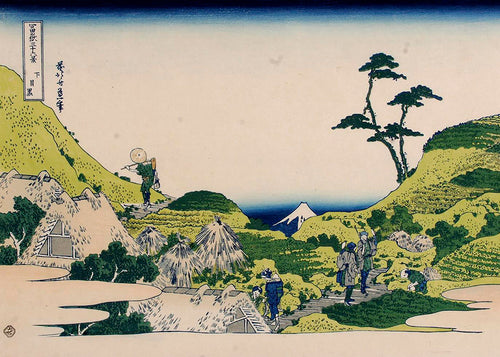 Landskabstavle med Mount Fuji og grønne bakker