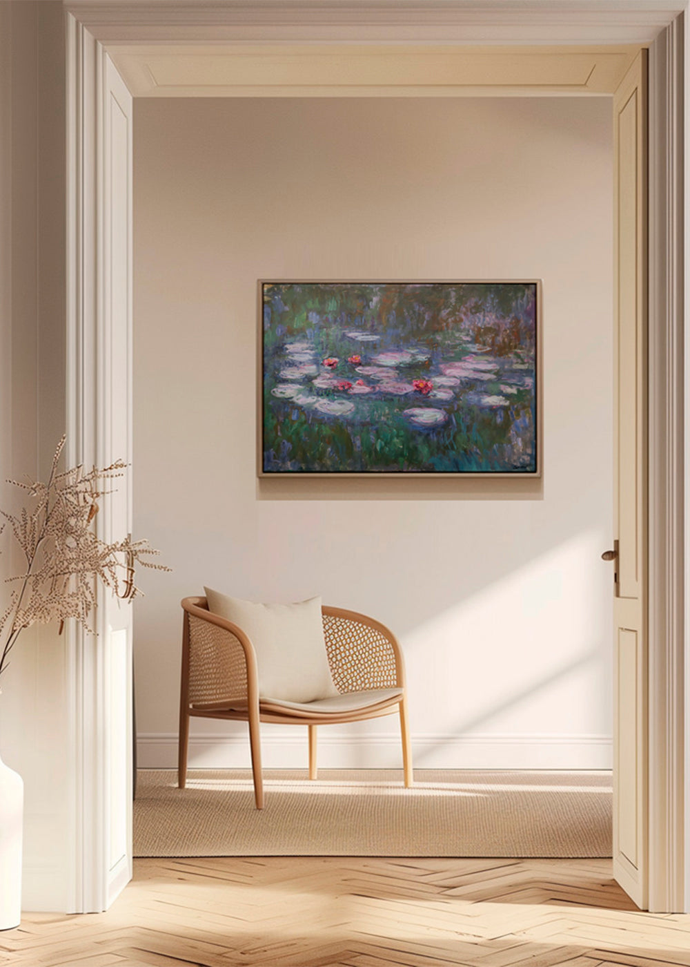 Botanisk plakat: vandliljer i impressionistisk olie