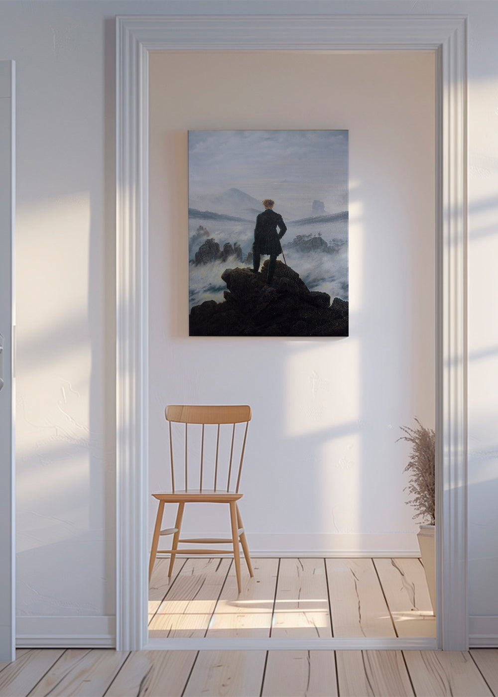 Landskabskunst: vandrer over tåge