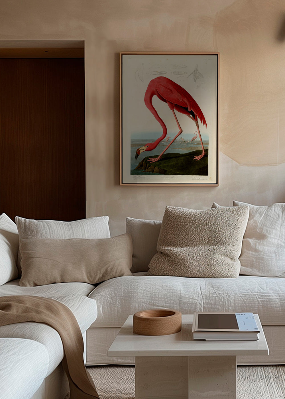 Kunstværk flamingo i Audubon-stil