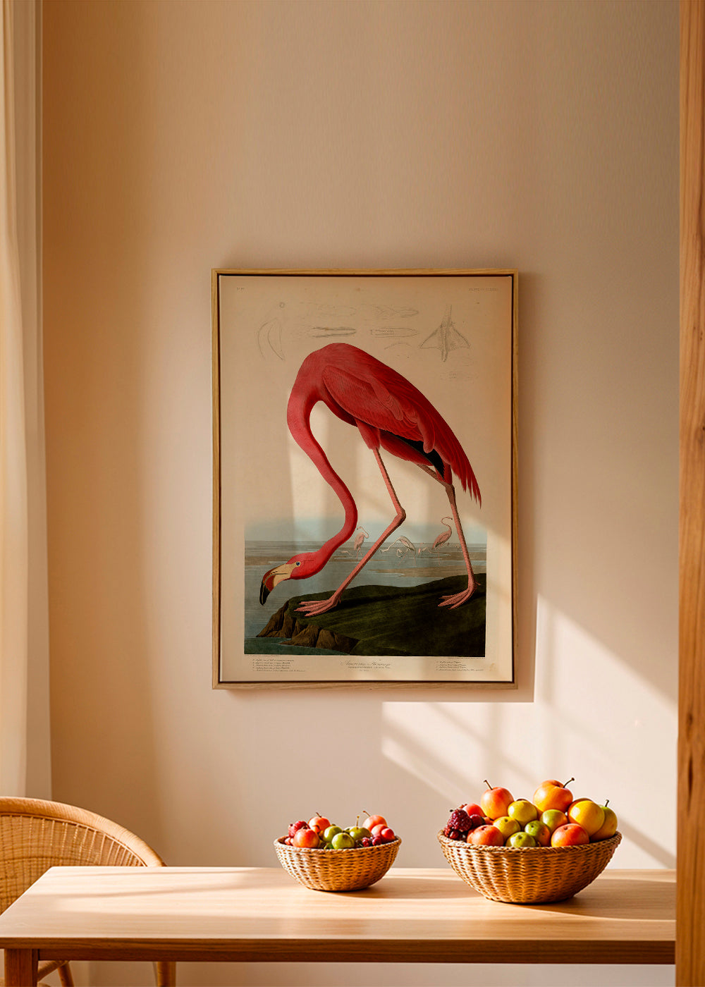 Kunstværk flamingo i Audubon-stil