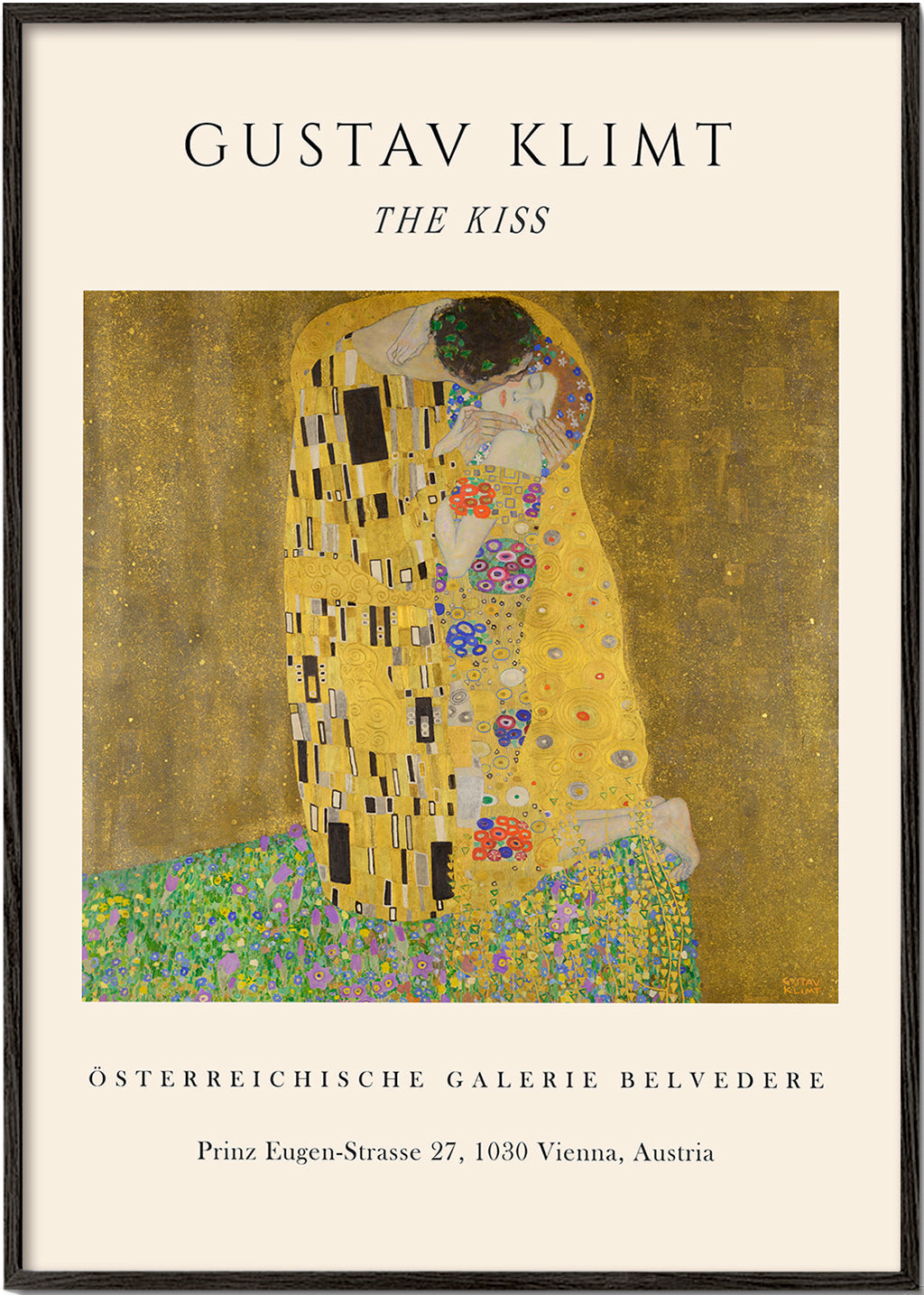 Vintage plakat 'The Kiss' af Klimt i guld