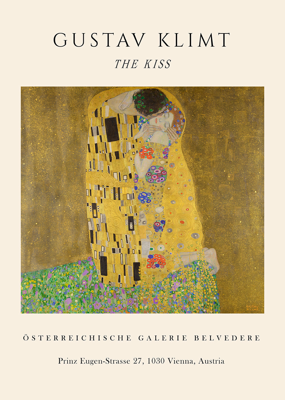 Vintage plakat 'The Kiss' af Klimt i guld