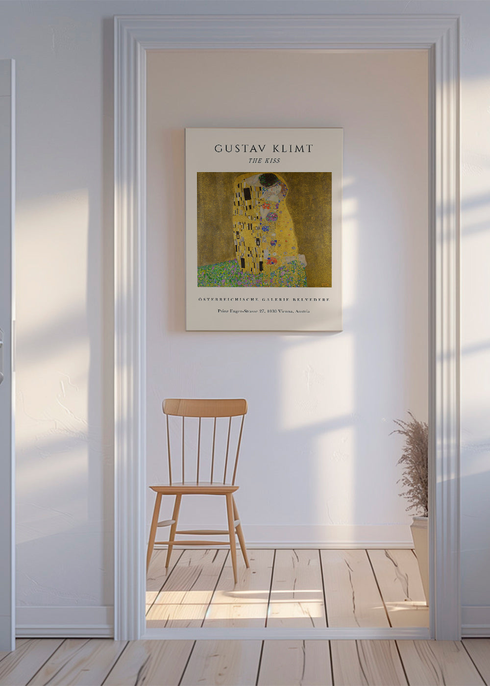 Vintage plakat 'The Kiss' af Klimt i guld