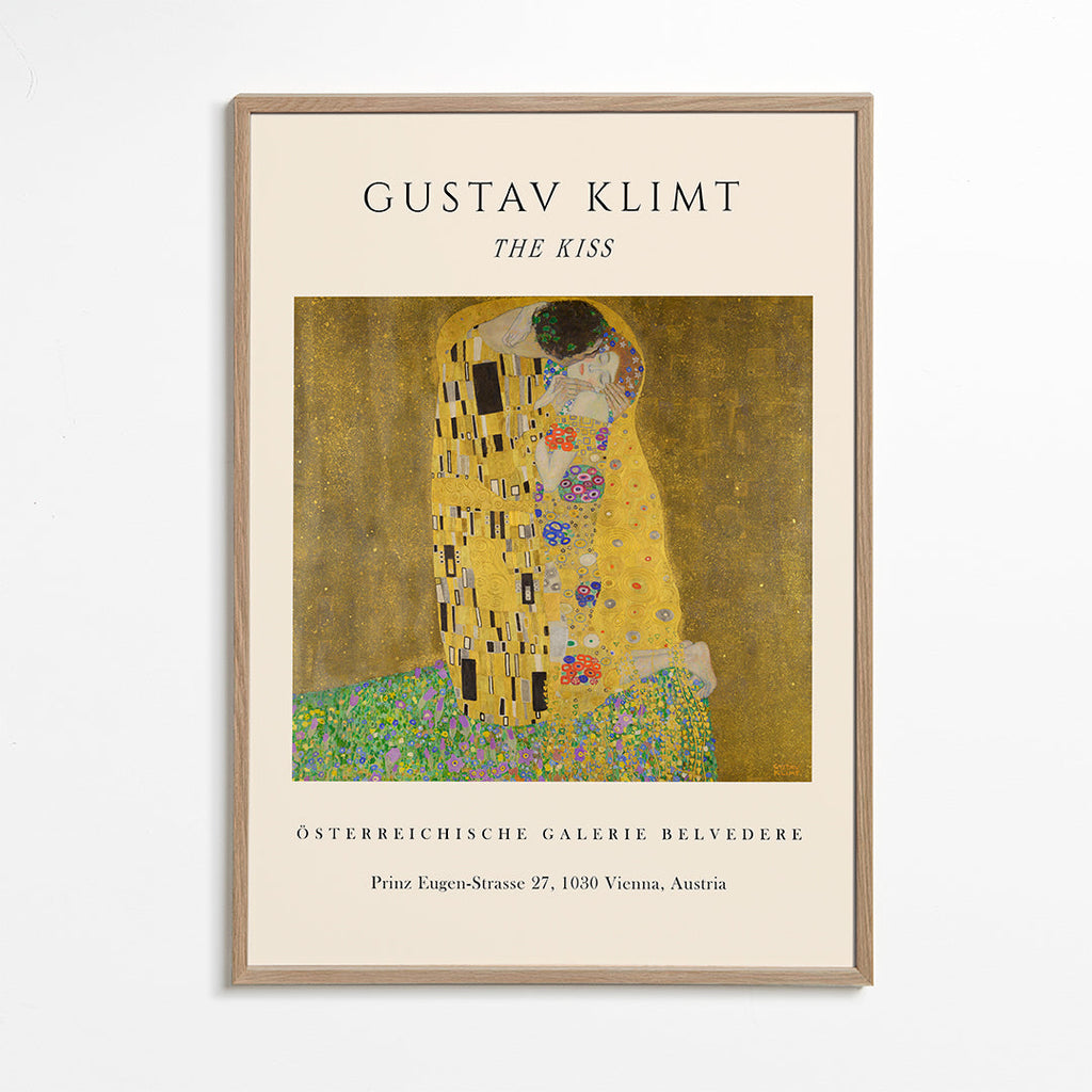 Vintage plakat 'The Kiss' af Klimt i guld