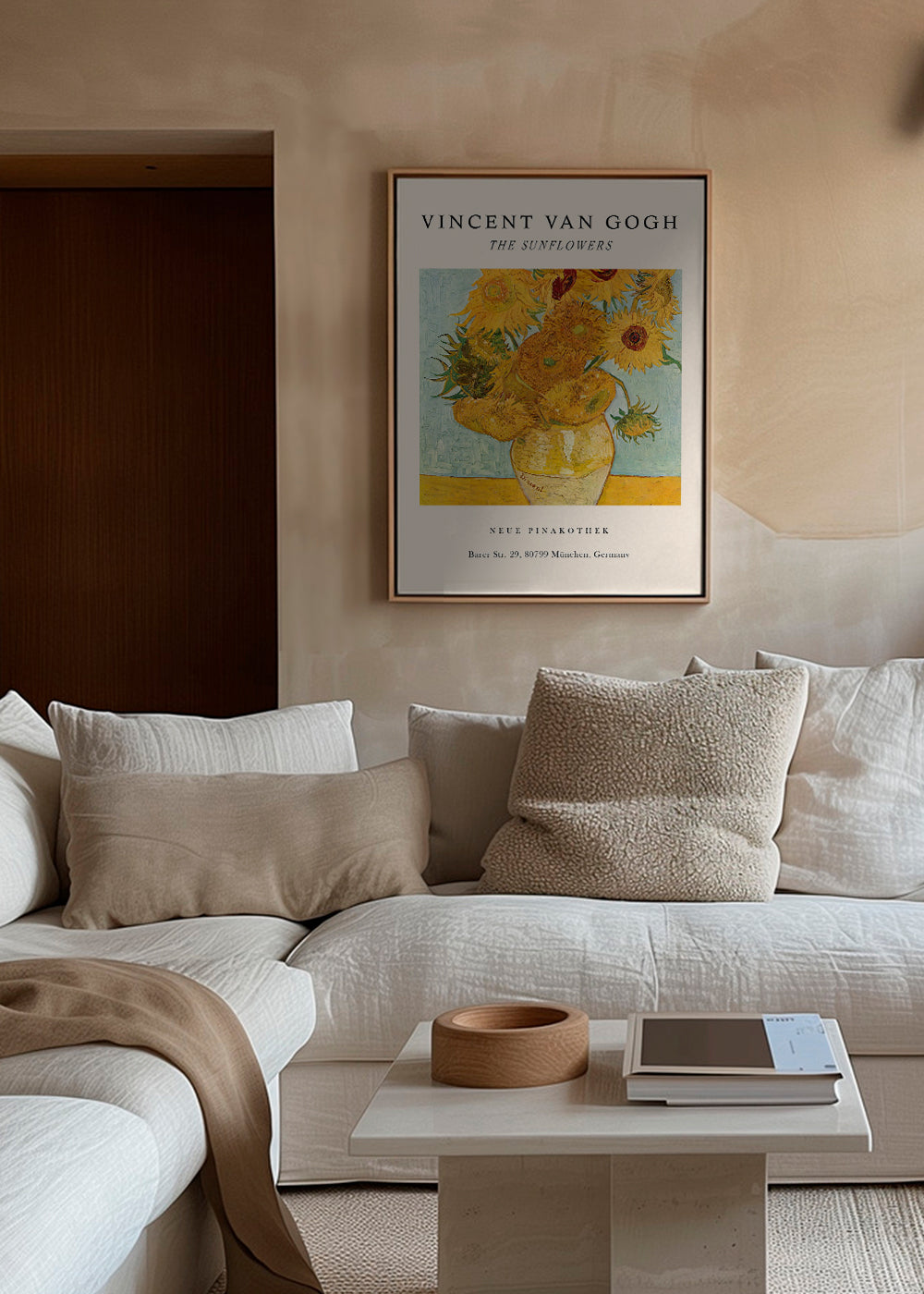Botanisk plakat: Solsikker i gul vase