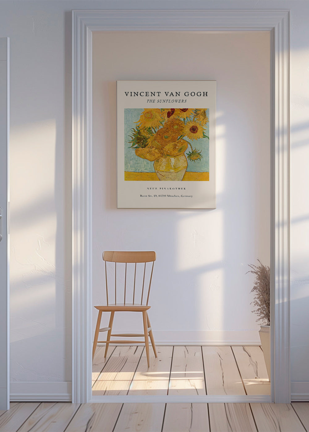 Botanisk plakat: Solsikker i gul vase