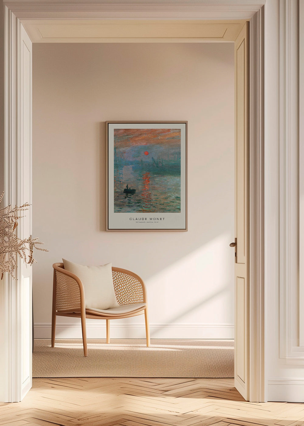 Landskabskunst: solopgang over en impressionistisk havn