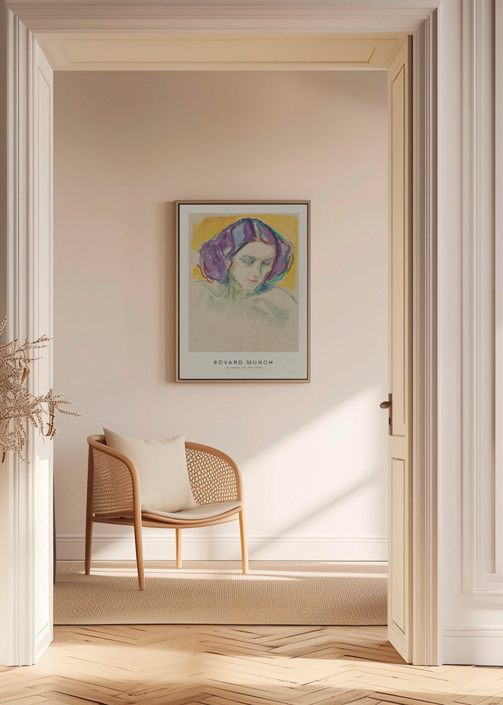 Vintage plakat: portræt med lilla tørklæde