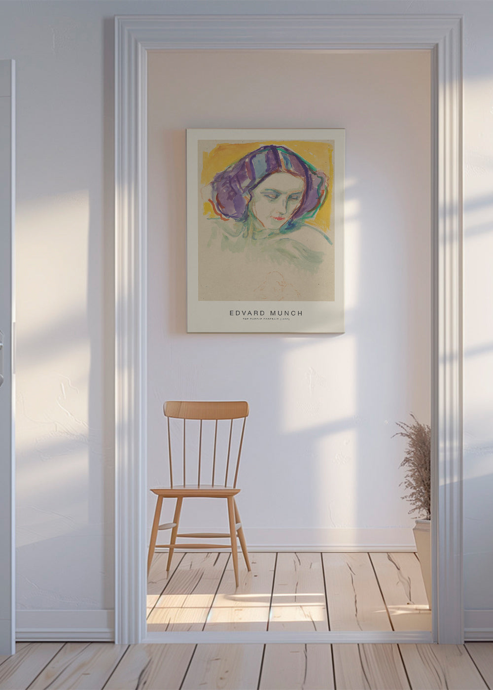 Vintage plakat: portræt med lilla tørklæde