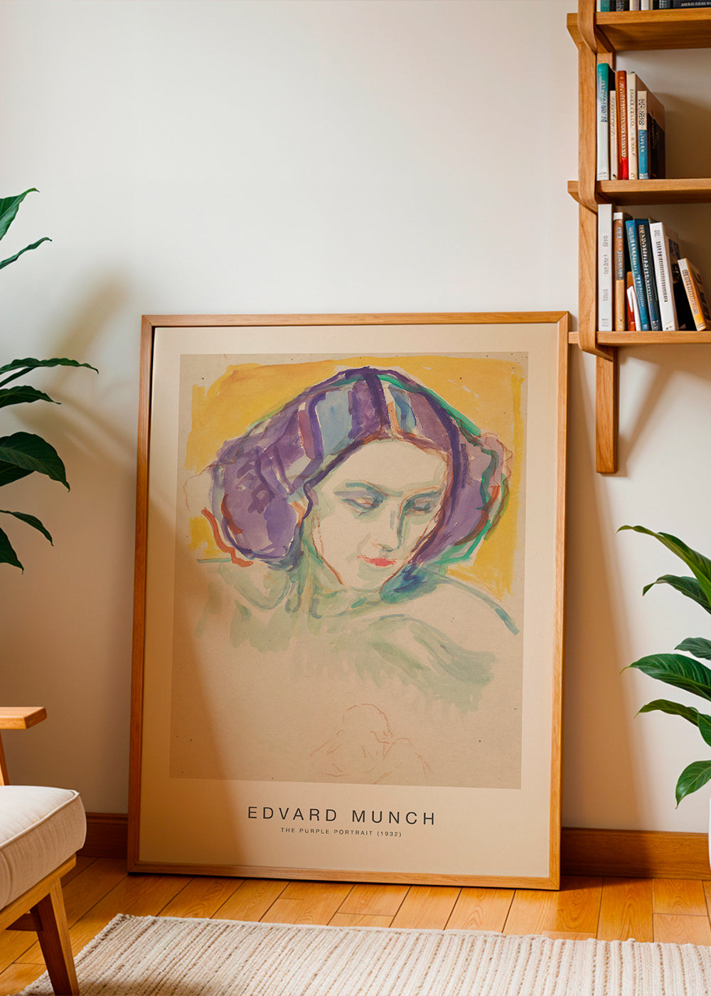 Vintage plakat: portræt med lilla tørklæde