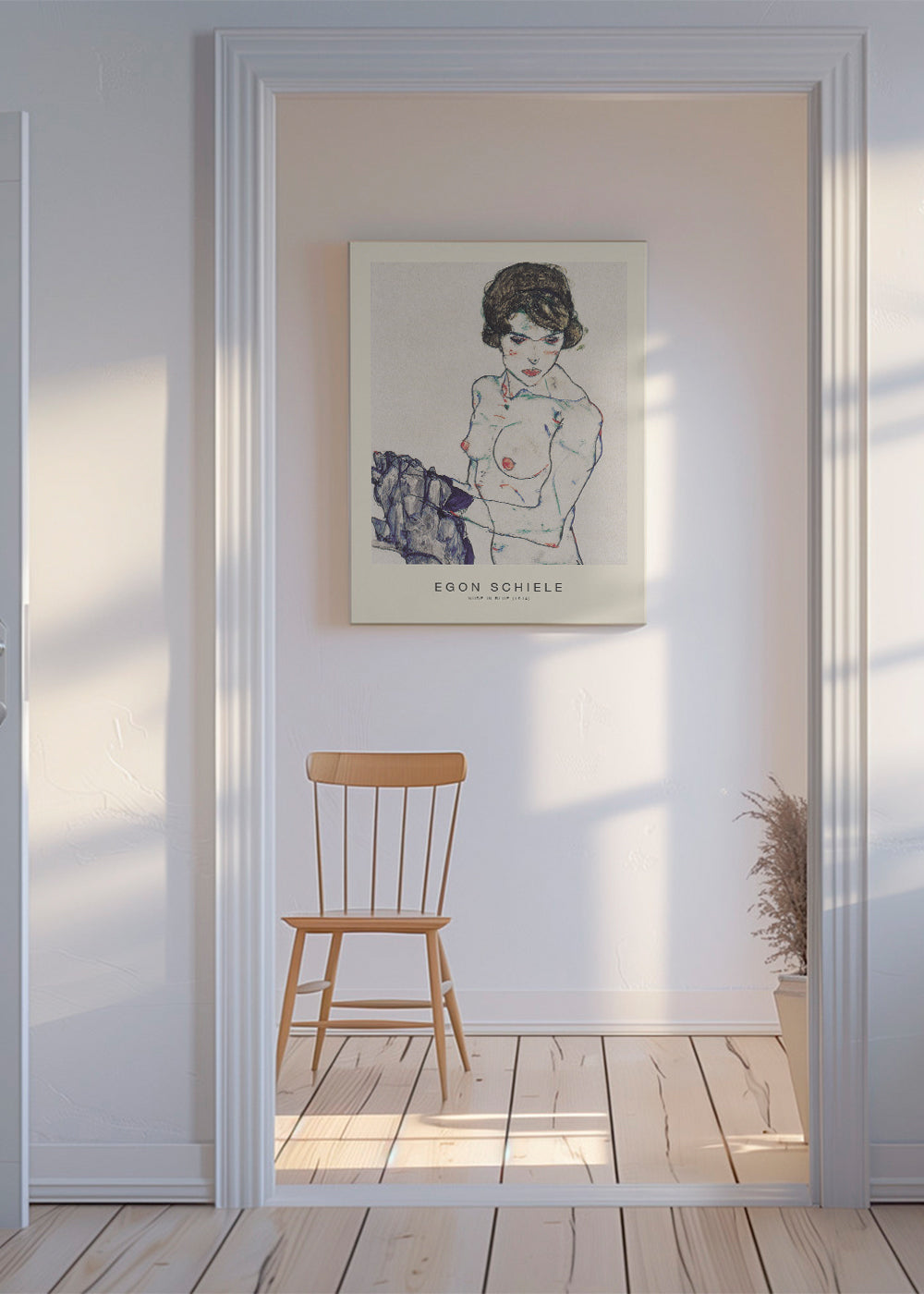Illustration: kvindelig nøgen i ekspressiv linje