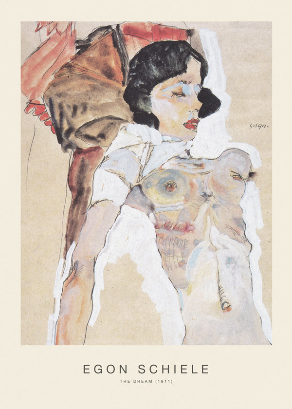 Vintage print: liggende kvindelig figur af Egon Schiele