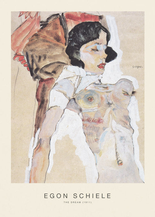 Vintage print: liggende kvindelig figur af Egon Schiele