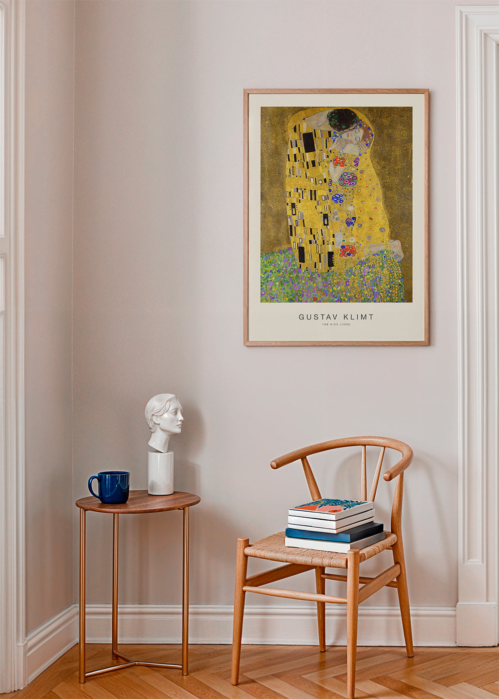 Vintage plakat Kysset i guld med blomstermotiver