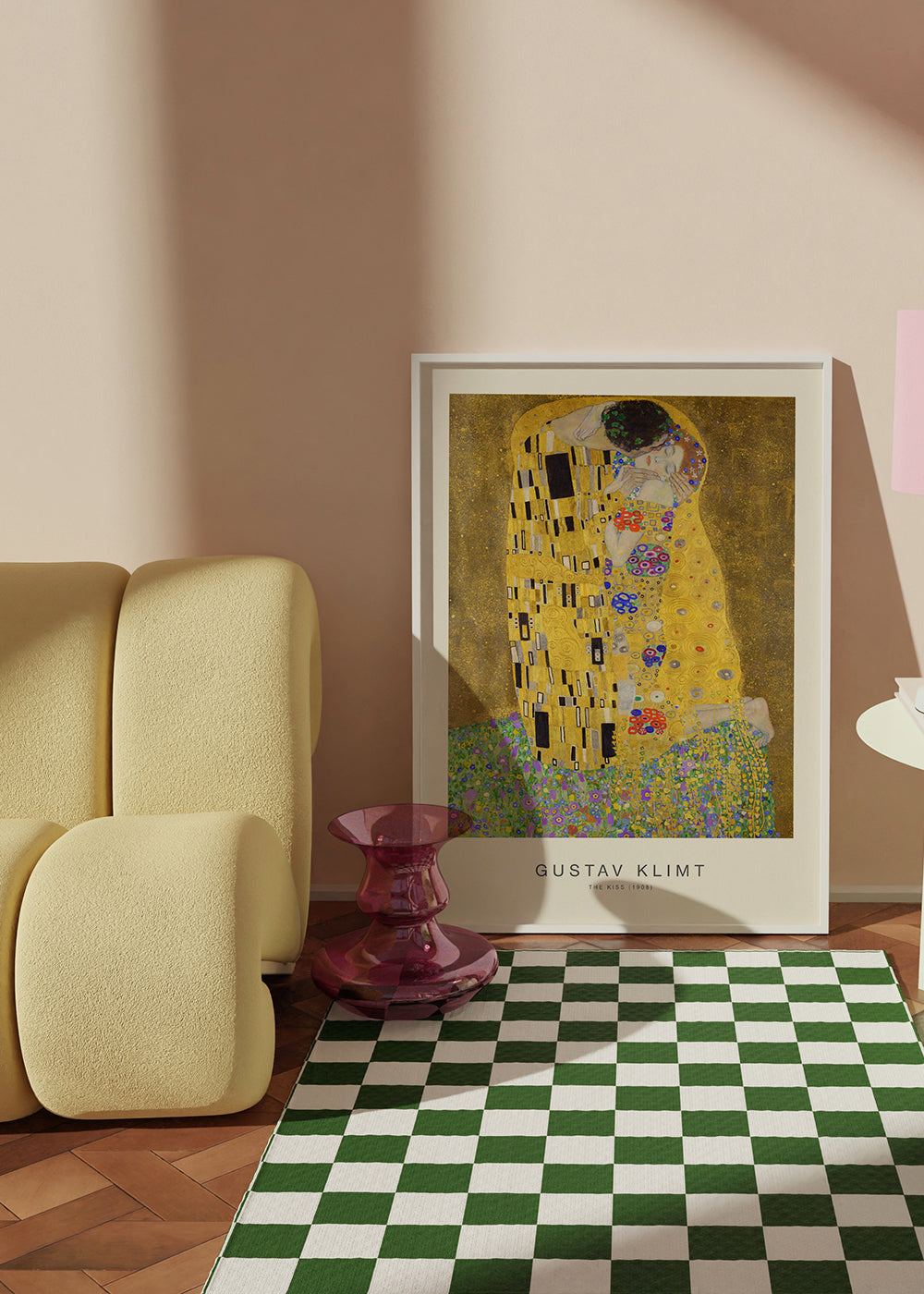 Vintage plakat Kysset i guld med blomstermotiver